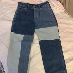 Hollister Patchwork Straight Jeans - Dark and Light Blue